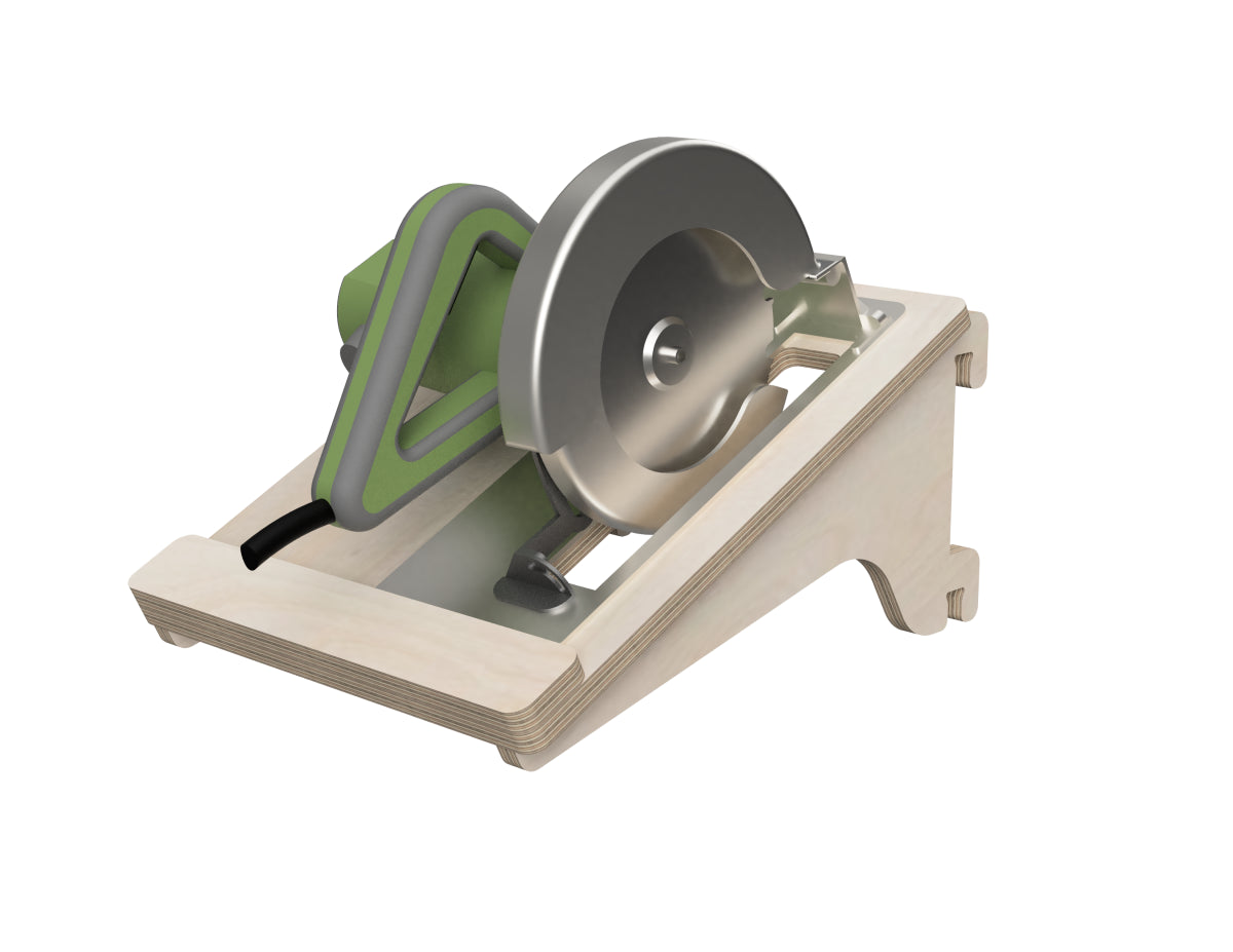Rendered view of pegboard wall for workshop layout from DXF file - circular saw French cleat attachment