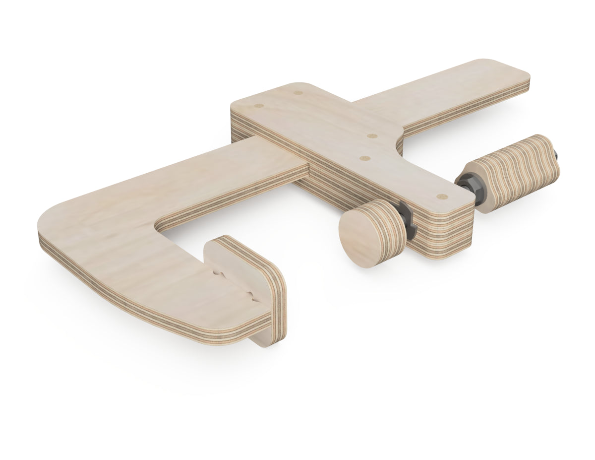 Plywood Clamps DXF file rendered from angled view for CNC cutting