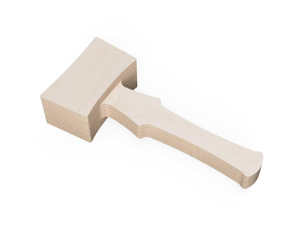 Top-down view of the Plywood Mallet 2.0 highlighting its layered plywood construction