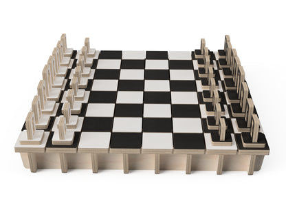 Premium Chess Set DXF file rendered from angled view for CNC cutting