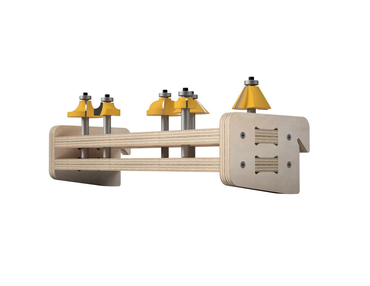 Router Bit Stand - French Cleat Attachment - DXF file rendered from angled view for CNC cutting