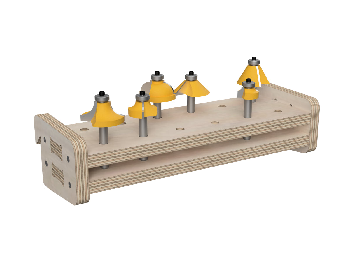 Detailed DXF drawing of router bit stand - french cleat attachment - for CNC router