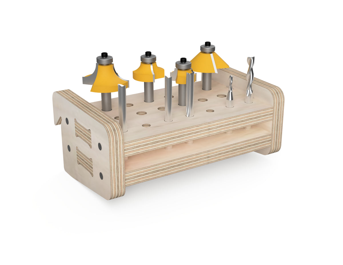 Router Bit Stand - French Cleat Attachment - CNC-ready design showing joints and assembly features