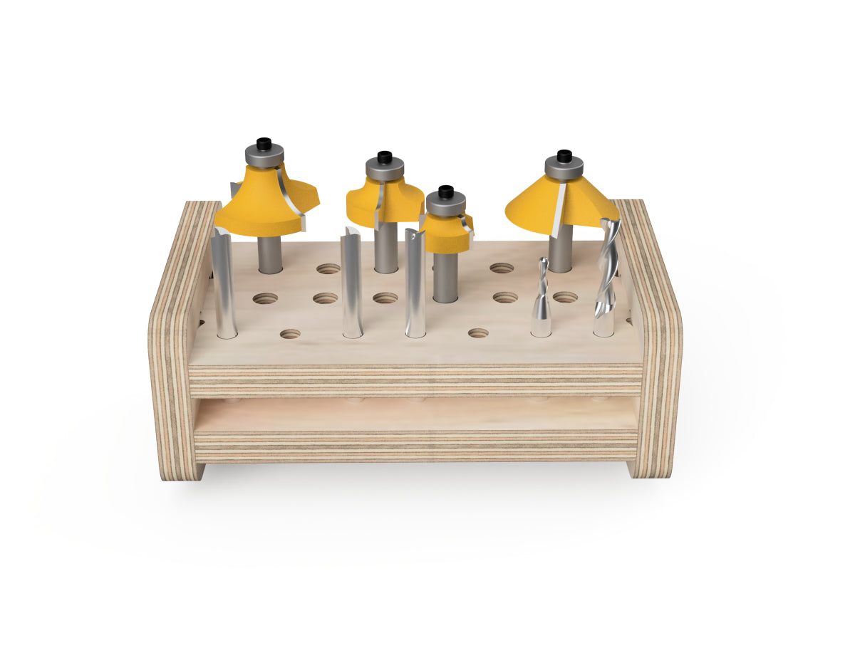 Detailed DXF drawing of router bit stand - french cleat attachment - for CNC router