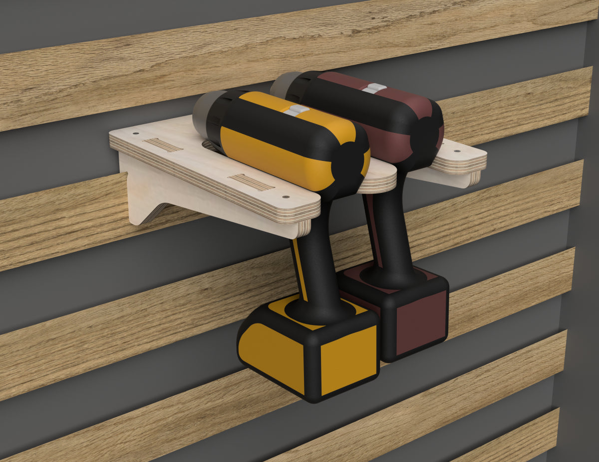 Simple Drill Station (Double) - French Cleat Attachment - DXF file rendered from angled view for CNC cutting