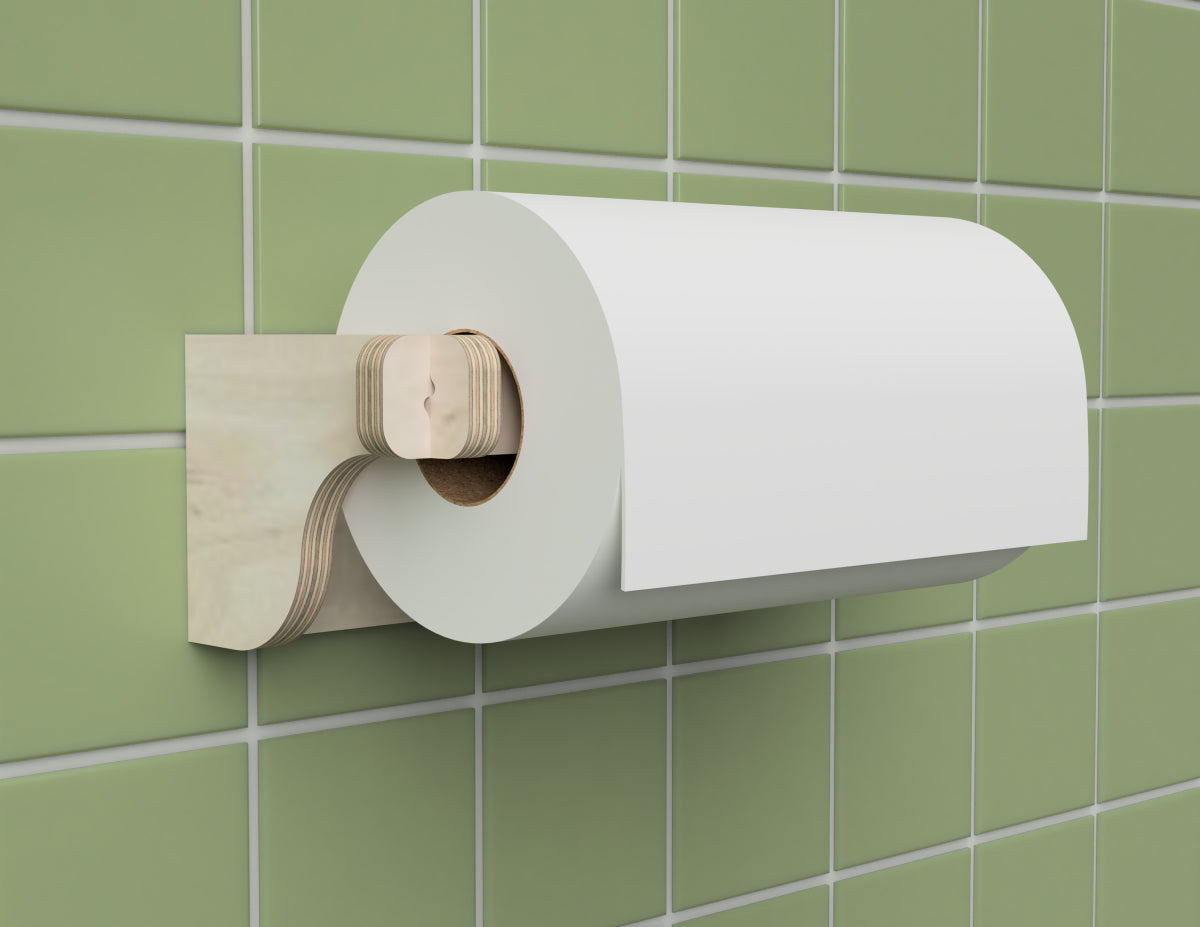 Simple Wall Paper Towel Holder DXF file rendered from angled view for CNC cutting