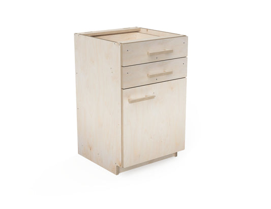 Rendered image of workshop cabinet with two drawers CNC DXF files for woodworking projects