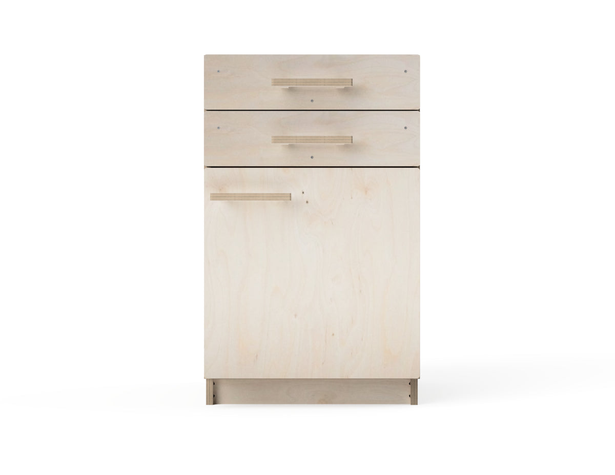 Detailed render of CNC-ready workshop cabinet with two drawers for plywood CNC router