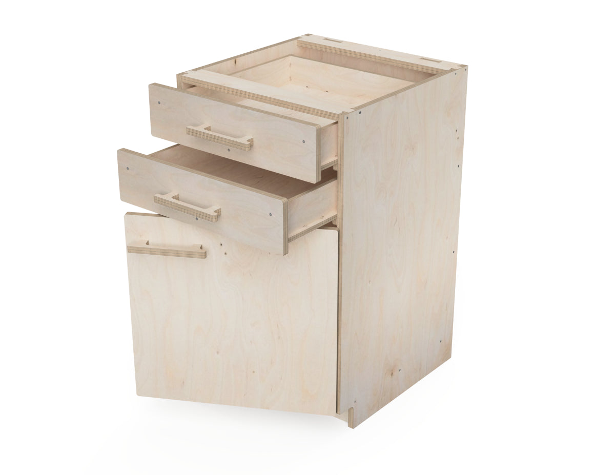 Plywood workshop cabinet design with two drawers DXF files for CNC router woodworking projects