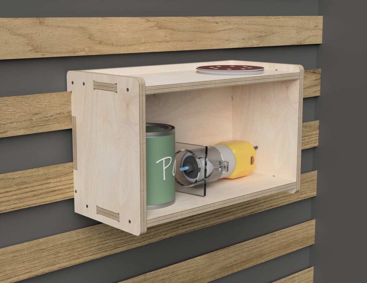 Single Cube Shelf - French Cleat Attachment - DXF file rendered from angled view for CNC cutting