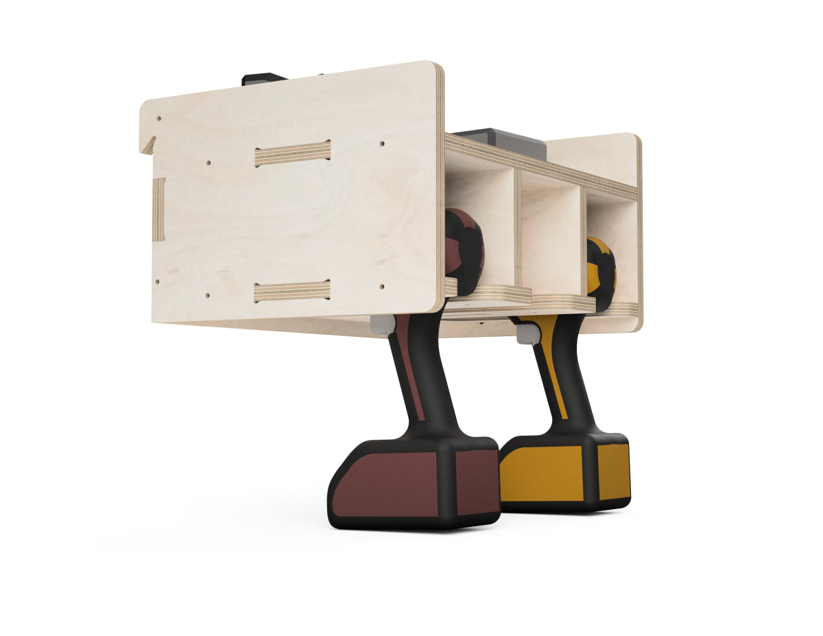 Single Shelf Drill Stands - French Cleat Attachment - DXF file rendered from angled view for CNC cutting