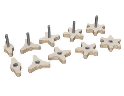 Star Knobs - Stars - DXF file rendered from angled view for CNC cutting