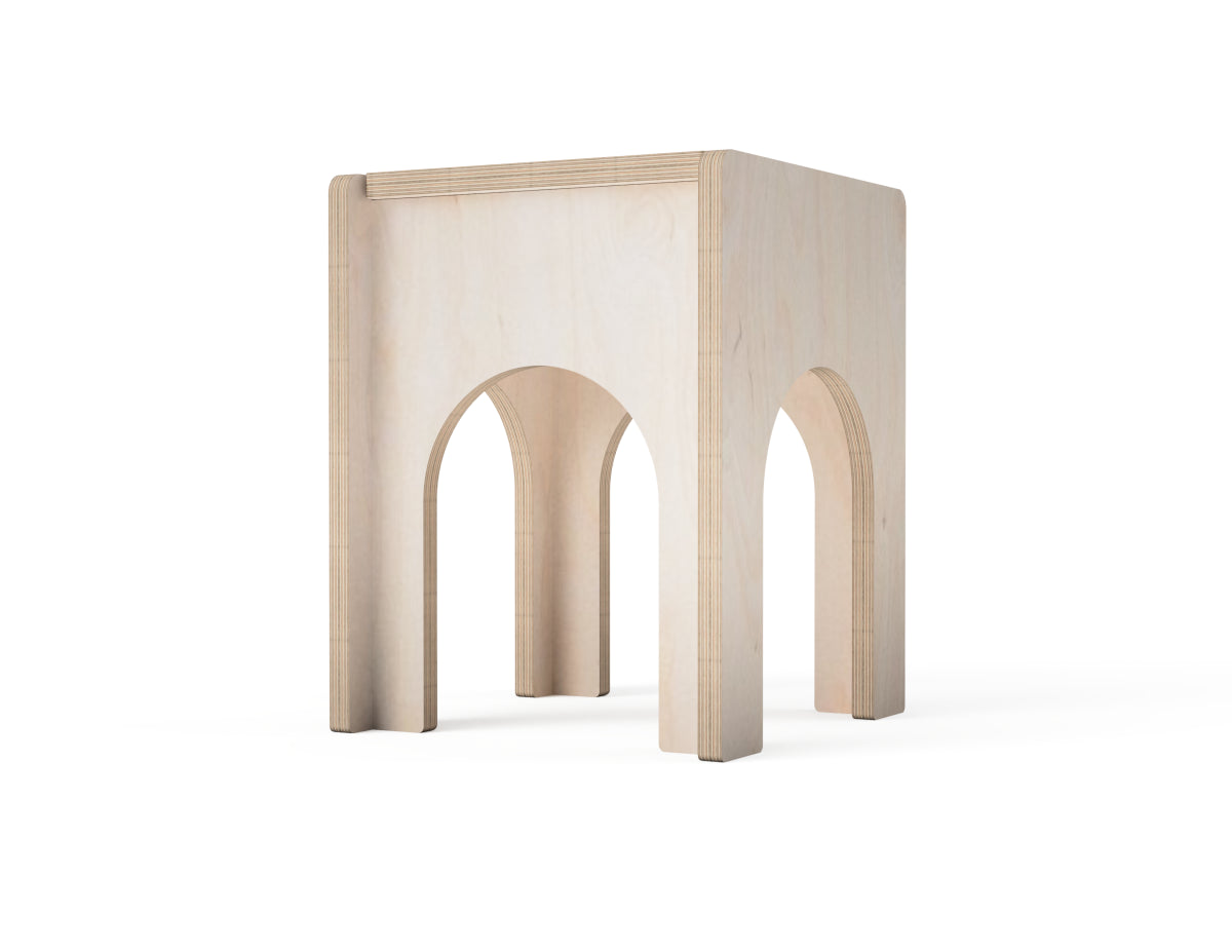 Modern CNC stool made from plywood with hidden storage