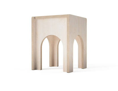 Modern CNC stool made from plywood with hidden storage