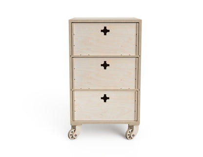 Three Drawer Cabinet For Workshop DXF file rendered from angled view for CNC cutting