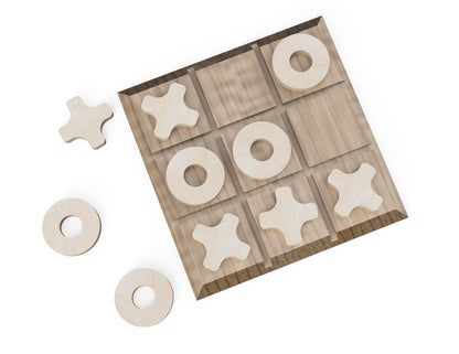 Tic Tac Toe Free DXF file rendered from angled view for CNC cutting