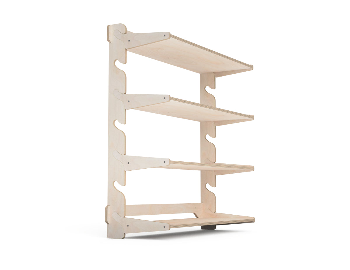 CNC plywood wall shelf with exposed interlocking joints