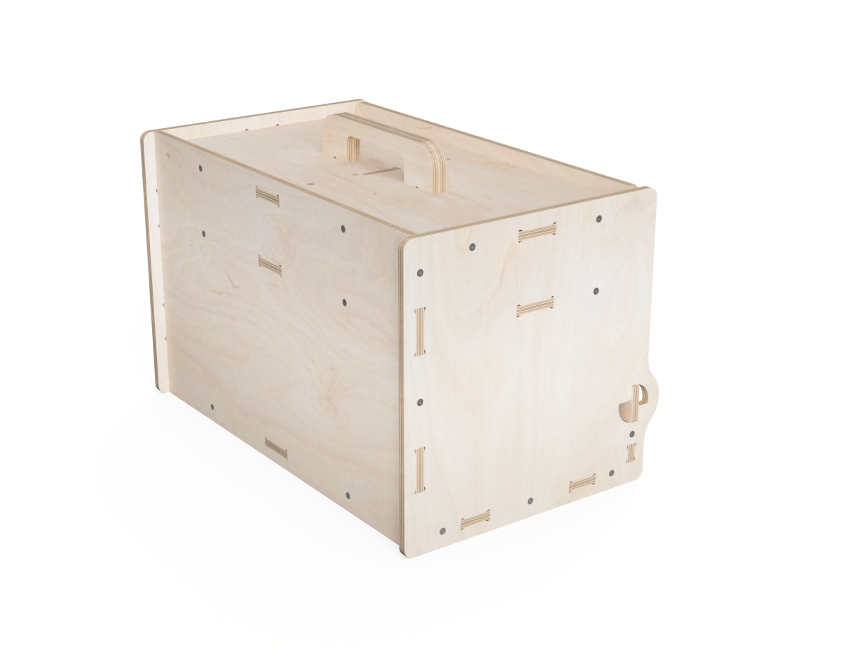 Back view of plywood toolbox assembly – CNC router project render