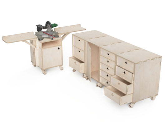 Workshop Cabinets - DXF File Bundle DXF file rendered from angled view for CNC cutting