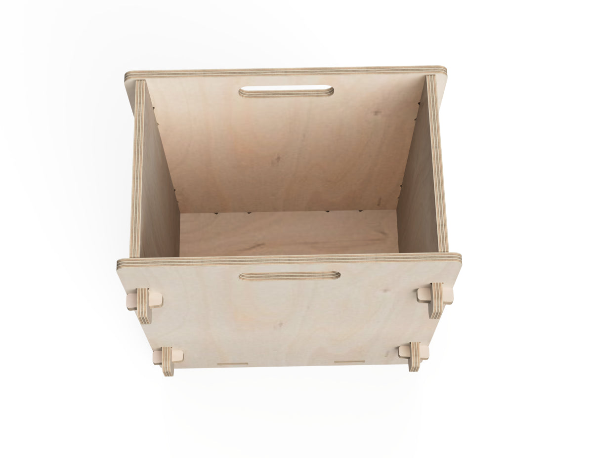 Free CNC DXF plans for a simple workshop trash bin made with wedge-lock and mortise-tenon joints