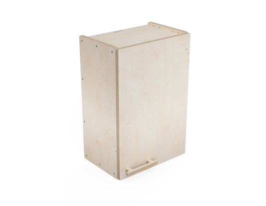 Rendered image of a workshop wall cabinet design DXF file for CNC router cutting, showing detailed joinery and storage compartments